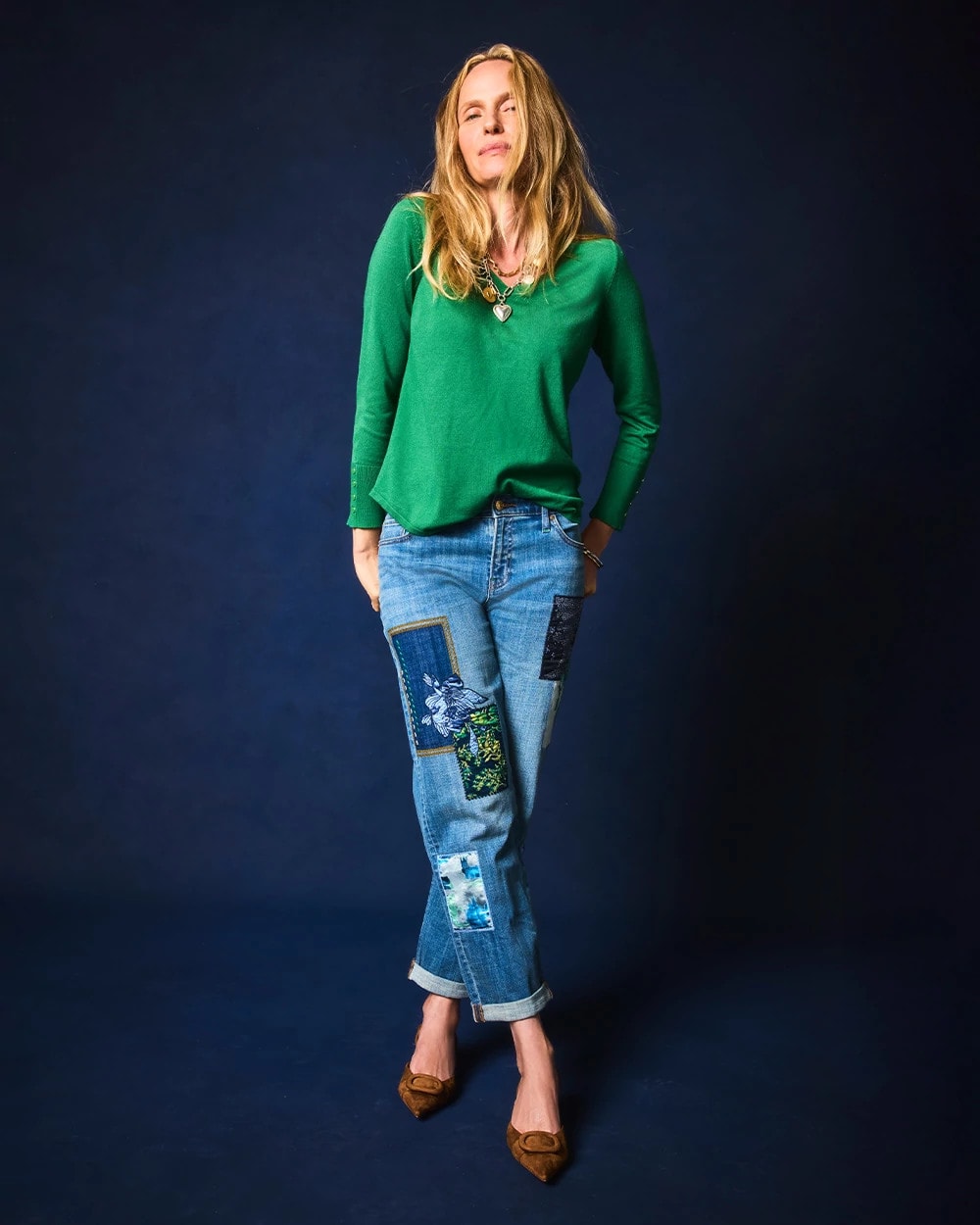 Chico's Women | Boyfriend Patchwork Cropped Jeans WHIMSICAL INDIGO