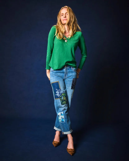 Chico's Women | Boyfriend Patchwork Cropped Jeans WHIMSICAL INDIGO