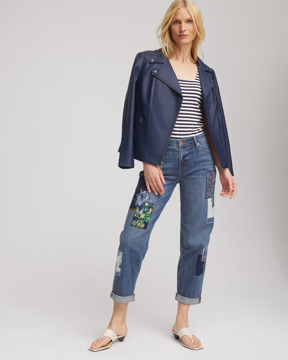 Chico's Women | Boyfriend Patchwork Cropped Jeans WHIMSICAL INDIGO