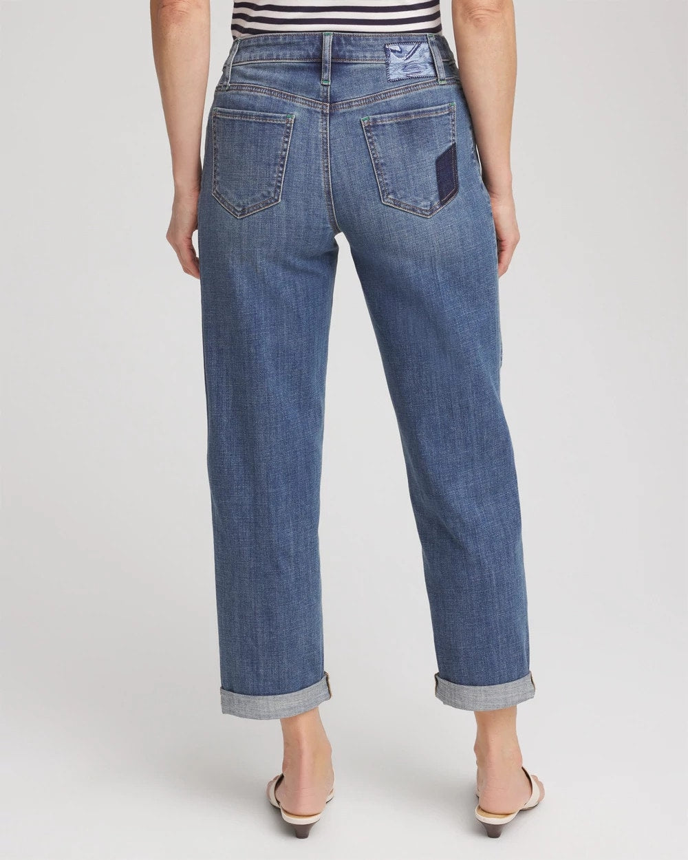 Chico's Women | Boyfriend Patchwork Cropped Jeans WHIMSICAL INDIGO