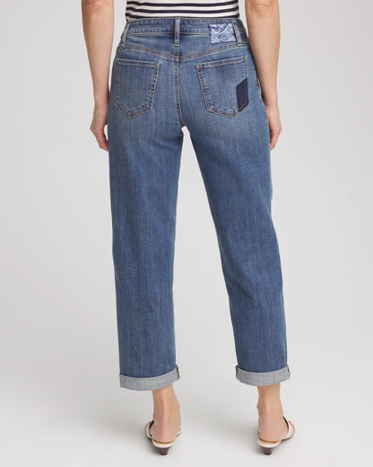 Chico's Women | Boyfriend Patchwork Cropped Jeans WHIMSICAL INDIGO