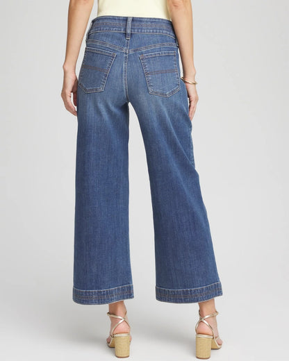 Chico's Women | Double Stitch Wide-Leg Cropped Pants CAYMAN INDIGO