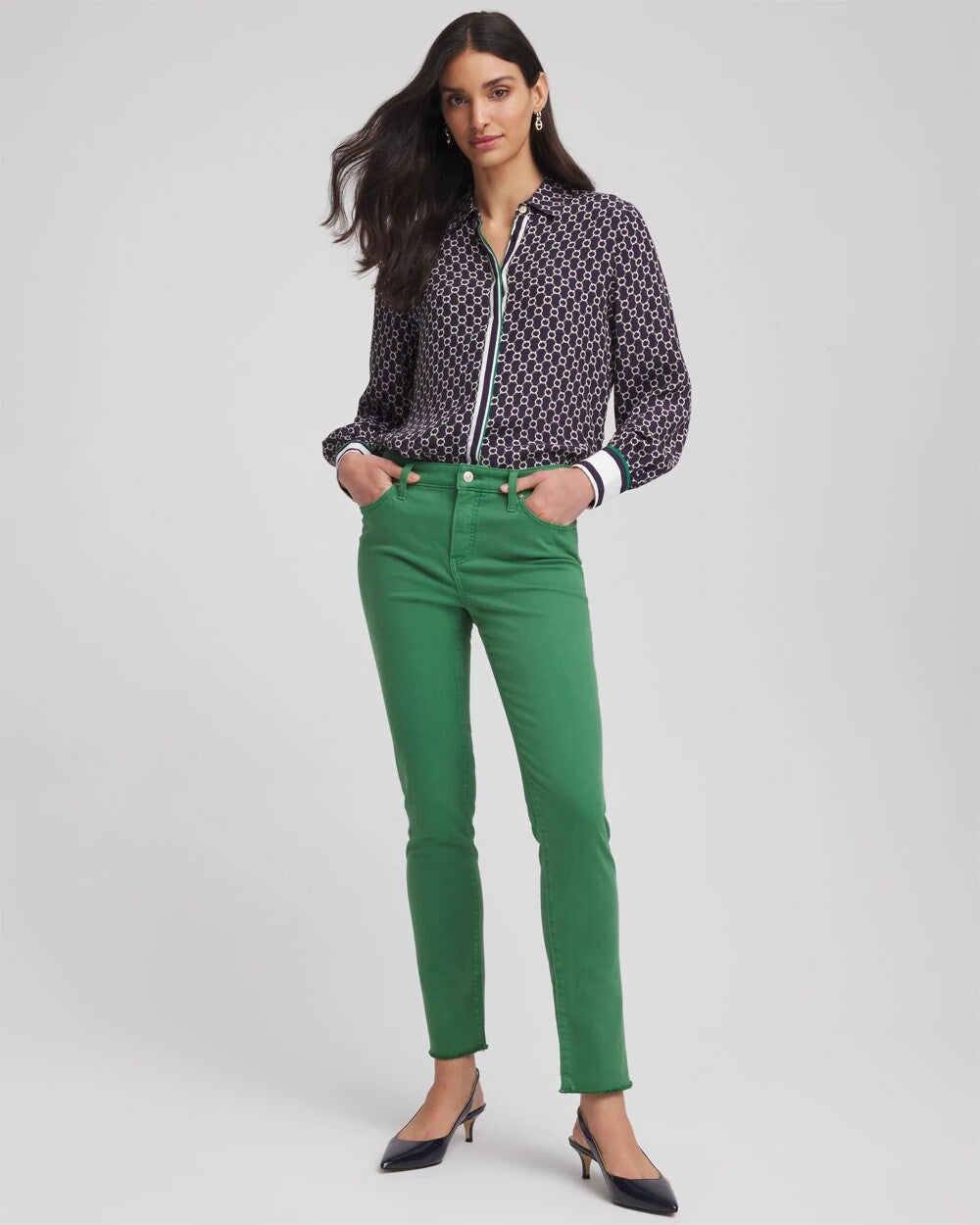 Chico's Women | Girlfriend Fray Hem Ankle Jeans JARDIN GREEN