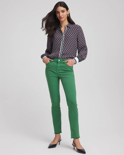 Chico's Women | Girlfriend Fray Hem Ankle Jeans JARDIN GREEN