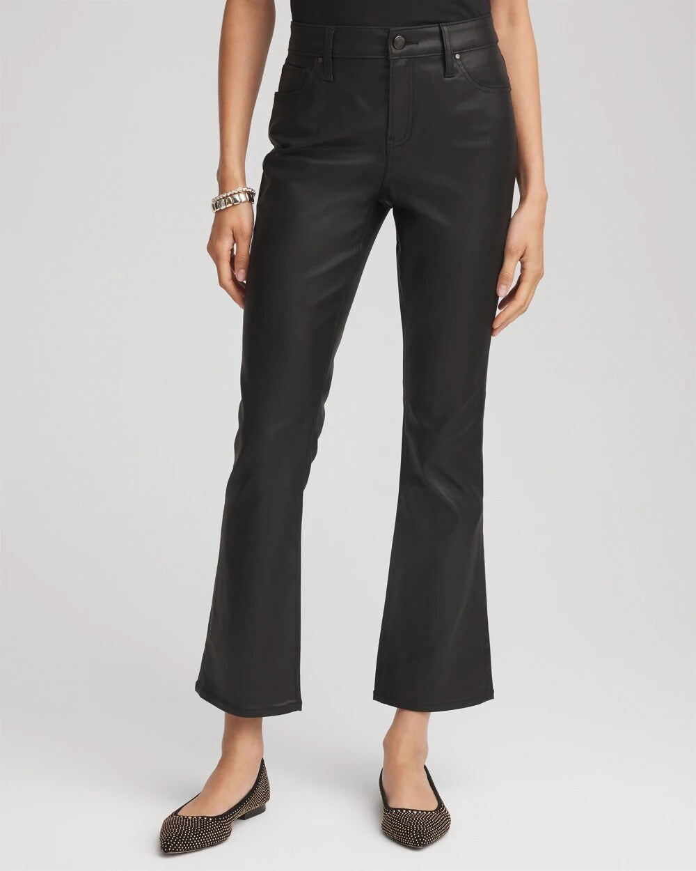 Chico's Women | Coated Girlfriend Cropped Flared Jeans BLACK