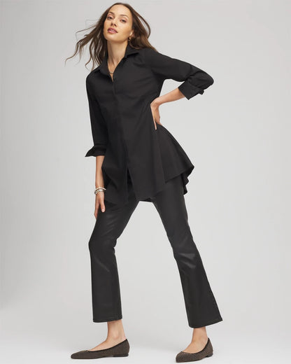 Chico's Women | Coated Girlfriend Cropped Flared Jeans BLACK