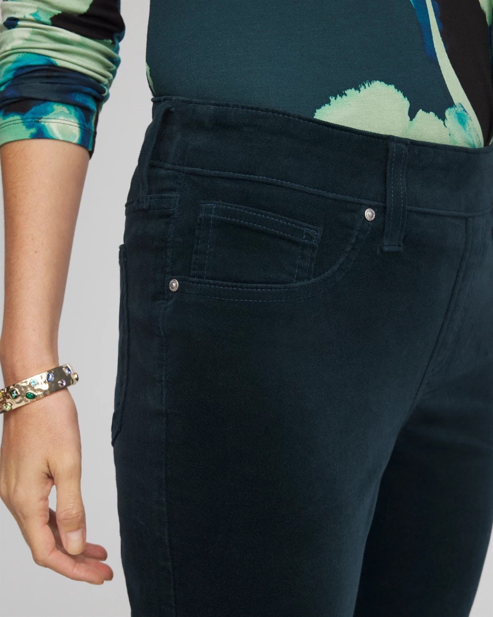 Chico's Women | Velveteen Pull-On Flared Jeans TEAL SHADOW
