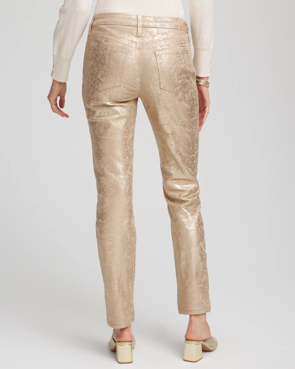 Chico's Women | Girlfriend Slim Ankle Foiled Lace Jeans CHAMPAGNE FIZZ