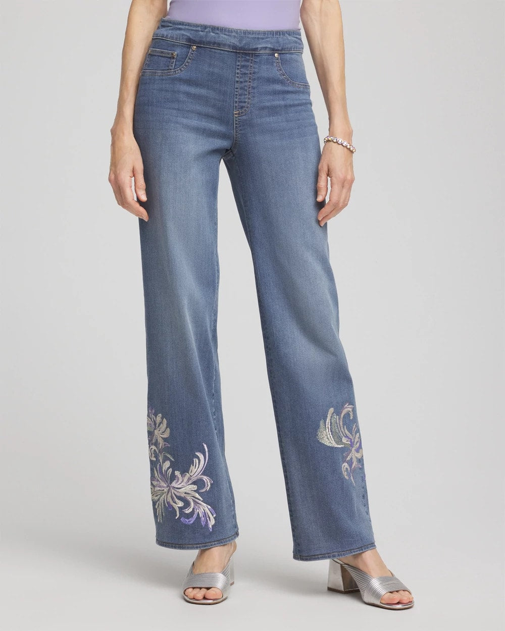 Chico's Women | Embroidered Pull-On Wide-Leg Jeans SORAYA INDIGO