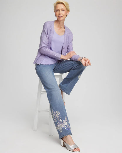 Chico's Women | Embroidered Pull-On Wide-Leg Jeans SORAYA INDIGO