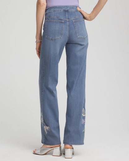 Chico's Women | Embroidered Pull-On Wide-Leg Jeans SORAYA INDIGO