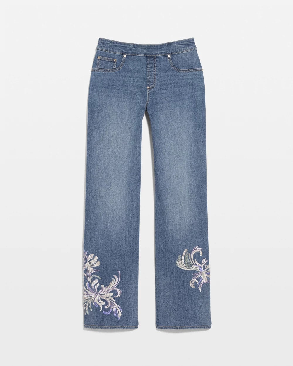 Chico's Women | Embroidered Pull-On Wide-Leg Jeans SORAYA INDIGO