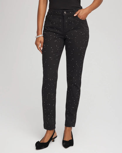 Chico's Women | Stone Embellished Girlfriend Slim Ankle Jeans BLACK