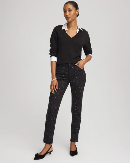 Chico's Women | Stone Embellished Girlfriend Slim Ankle Jeans BLACK