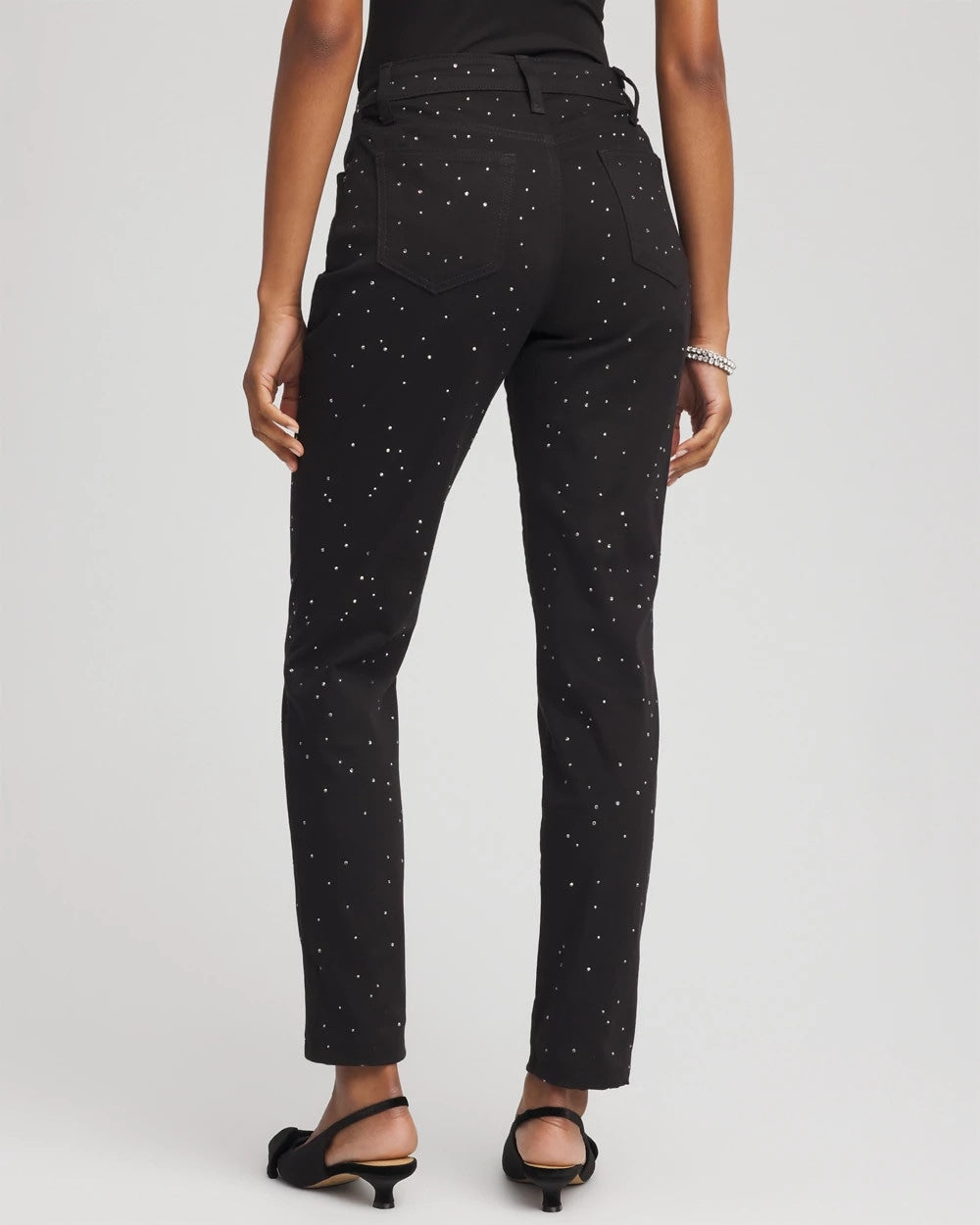 Chico's Women | Stone Embellished Girlfriend Slim Ankle Jeans BLACK