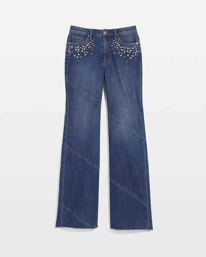 Chico's Women | Embellished Frayed Flared-Leg Jeans IRVINA INDIGO