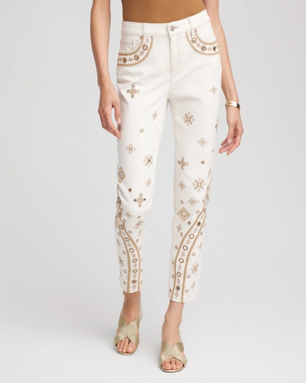 Chico's Women | Embellished Girlfriend Slim Ankle Jeans SEA SALT