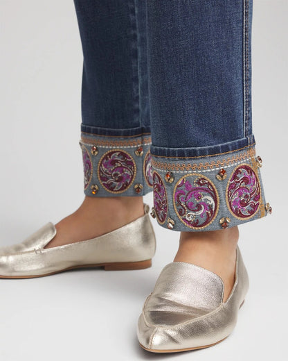 Chico's Women | Embellished Pull-On Slim Ankle Jeggings BUTTERCUP INDIGO