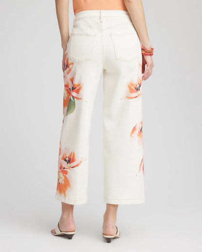 Chico's Women | Floral High-Rise Wide-Leg Cropped Jeans SEA SALT