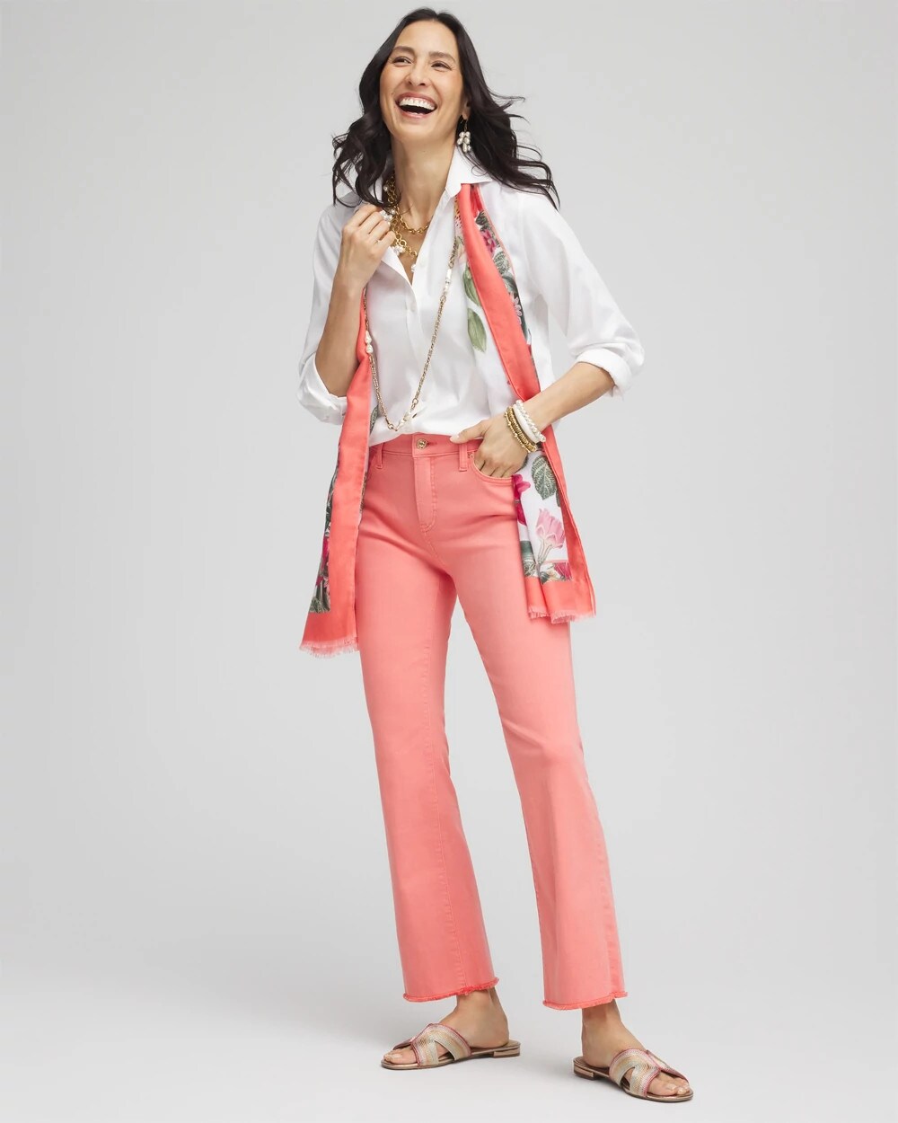 Chico's Women | Girlfriend Fray Hem Kick Flare Jeans MELON MAMBO