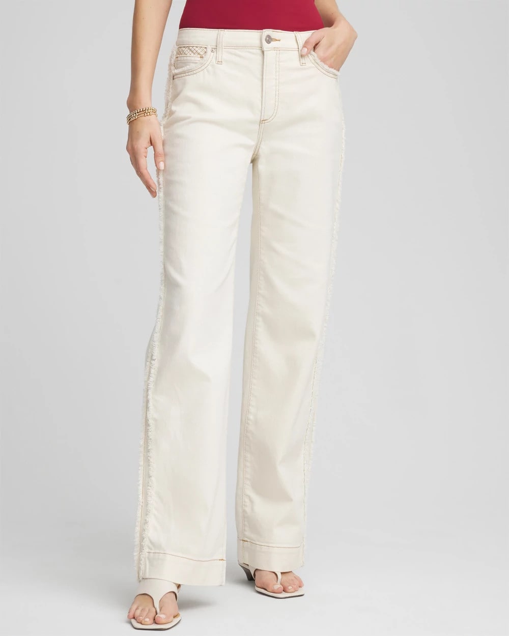 Chico's Women | Sea Salt High-Rise Frayed Jeans NATURAL SEEDED