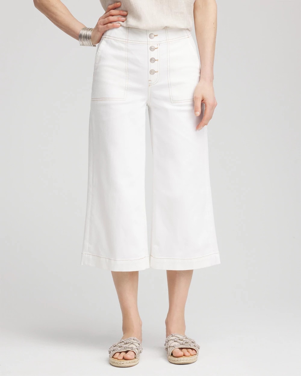 Chico's Women | No Stain Pull-On Wide Capri Jeans ALABASTER