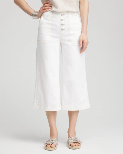 Chico's Women | No Stain Pull-On Wide Capri Jeans ALABASTER