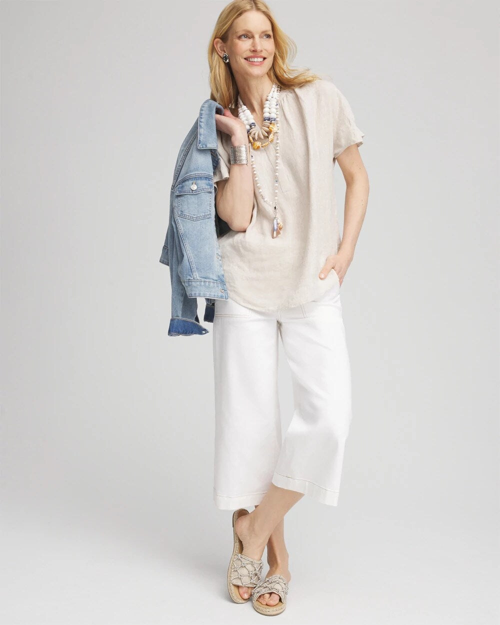Chico's Women | No Stain Pull-On Wide Capri Jeans ALABASTER