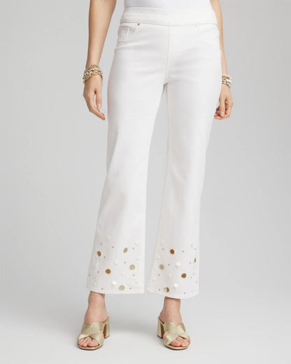 Chico's Women | Pull-On Embellished Straight-Leg Cropped Jeans ALABASTER