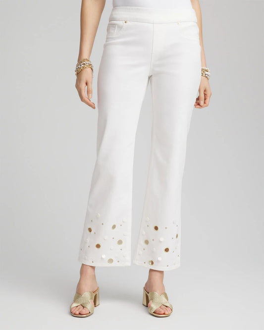 Chico's Women | Pull-On Embellished Straight-Leg Cropped Jeans ALABASTER