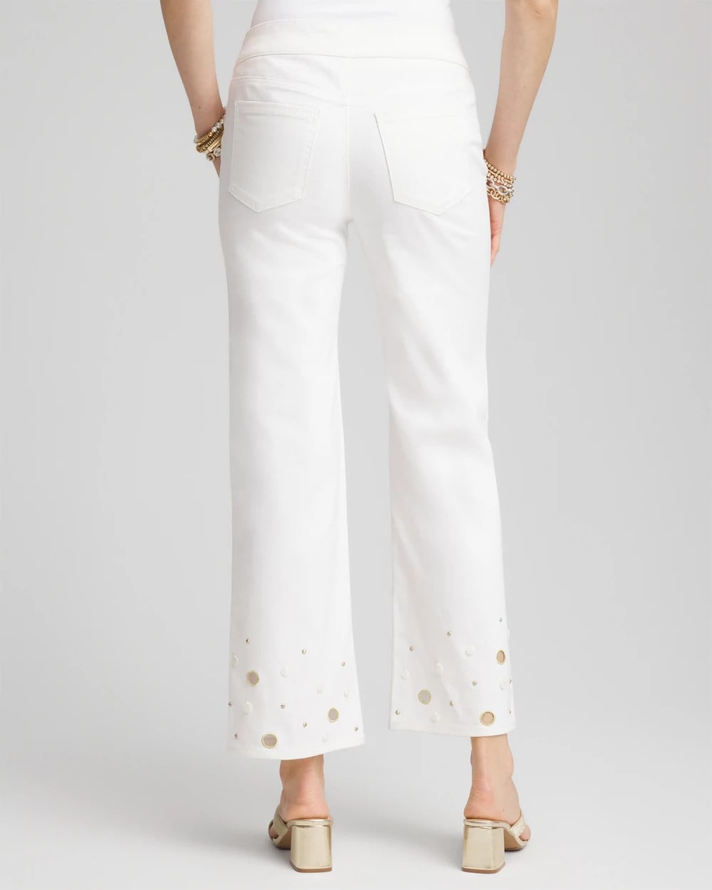 Chico's Women | Pull-On Embellished Straight-Leg Cropped Jeans ALABASTER