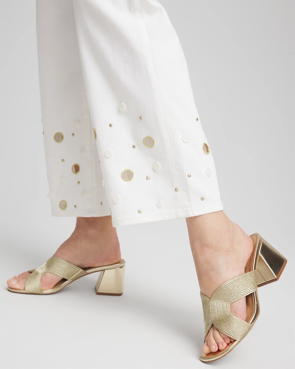 Chico's Women | Pull-On Embellished Straight-Leg Cropped Jeans ALABASTER