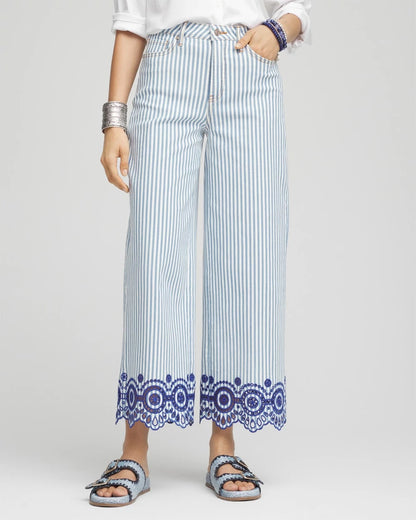 Chico's Women | Eyelet High-Rise Wide Cropped Jeans BLUE