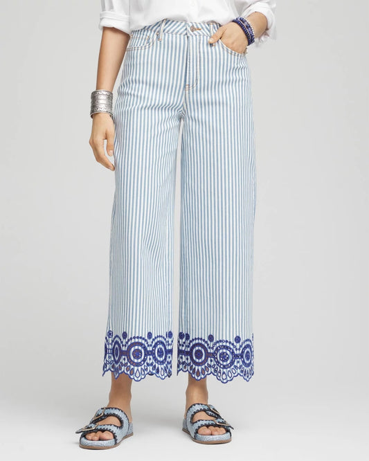 Chico's Women | Eyelet High-Rise Wide Cropped Jeans BLUE