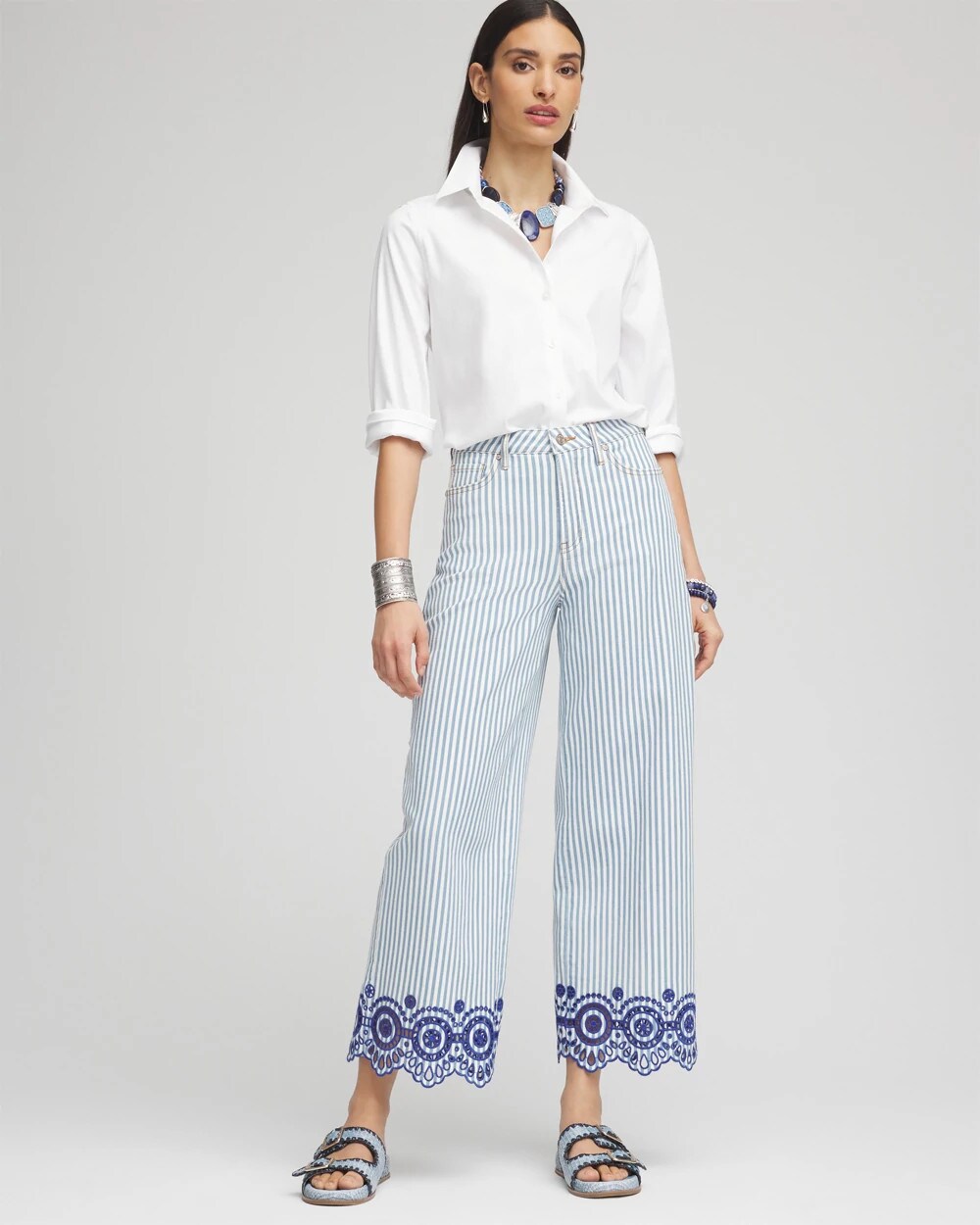 Chico's Women | Eyelet High-Rise Wide Cropped Jeans BLUE