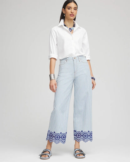 Chico's Women | Eyelet High-Rise Wide Cropped Jeans BLUE