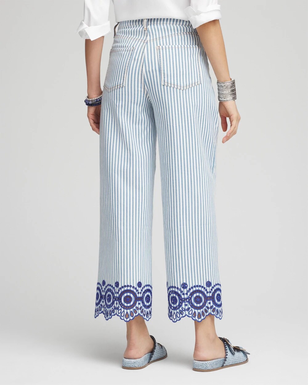 Chico's Women | Eyelet High-Rise Wide Cropped Jeans BLUE