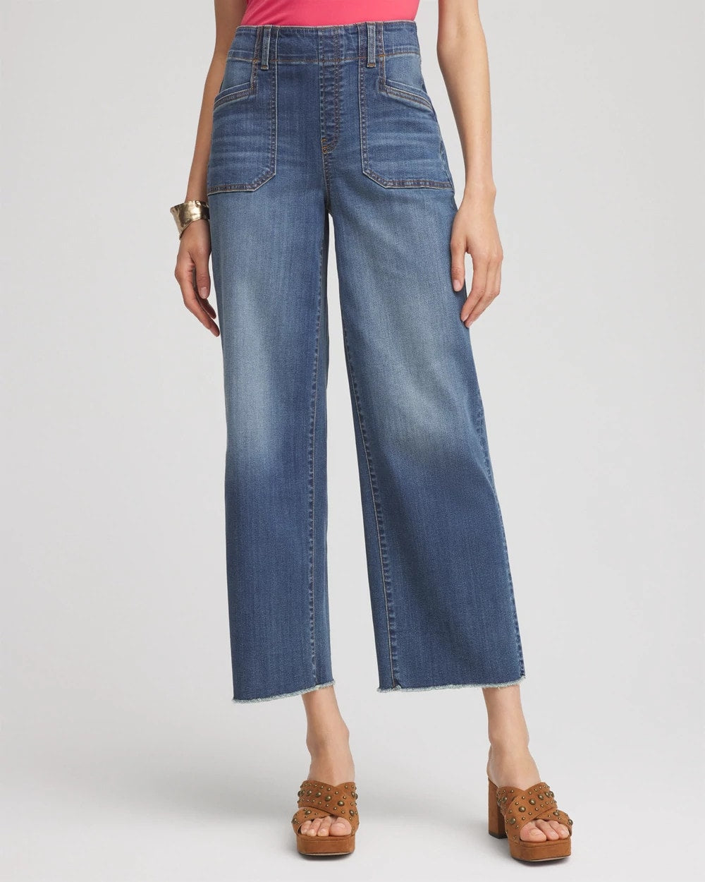 Chico's Women | Pull-On Cropped Wide-Leg Frayed Jeans PERSIMMON INDIGO