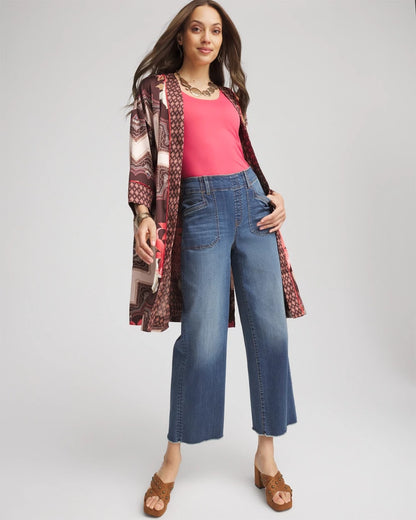 Chico's Women | Pull-On Cropped Wide-Leg Frayed Jeans PERSIMMON INDIGO