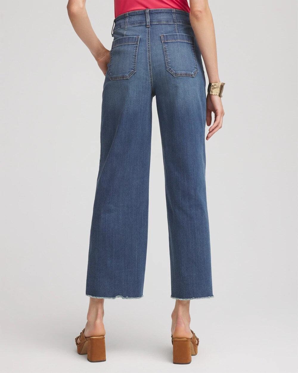 Chico's Women | Pull-On Cropped Wide-Leg Frayed Jeans PERSIMMON INDIGO