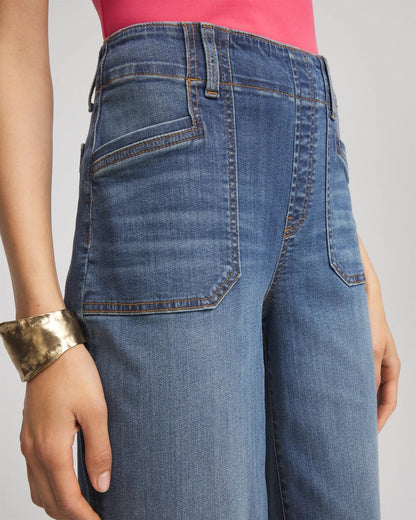 Chico's Women | Pull-On Cropped Wide-Leg Frayed Jeans PERSIMMON INDIGO