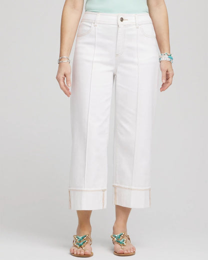 Chico's Women | Pintuck High-Cuff Cropped Jeans ALABASTER