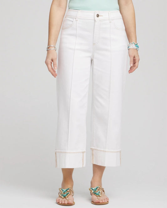 Chico's Women | Pintuck High-Cuff Cropped Jeans ALABASTER