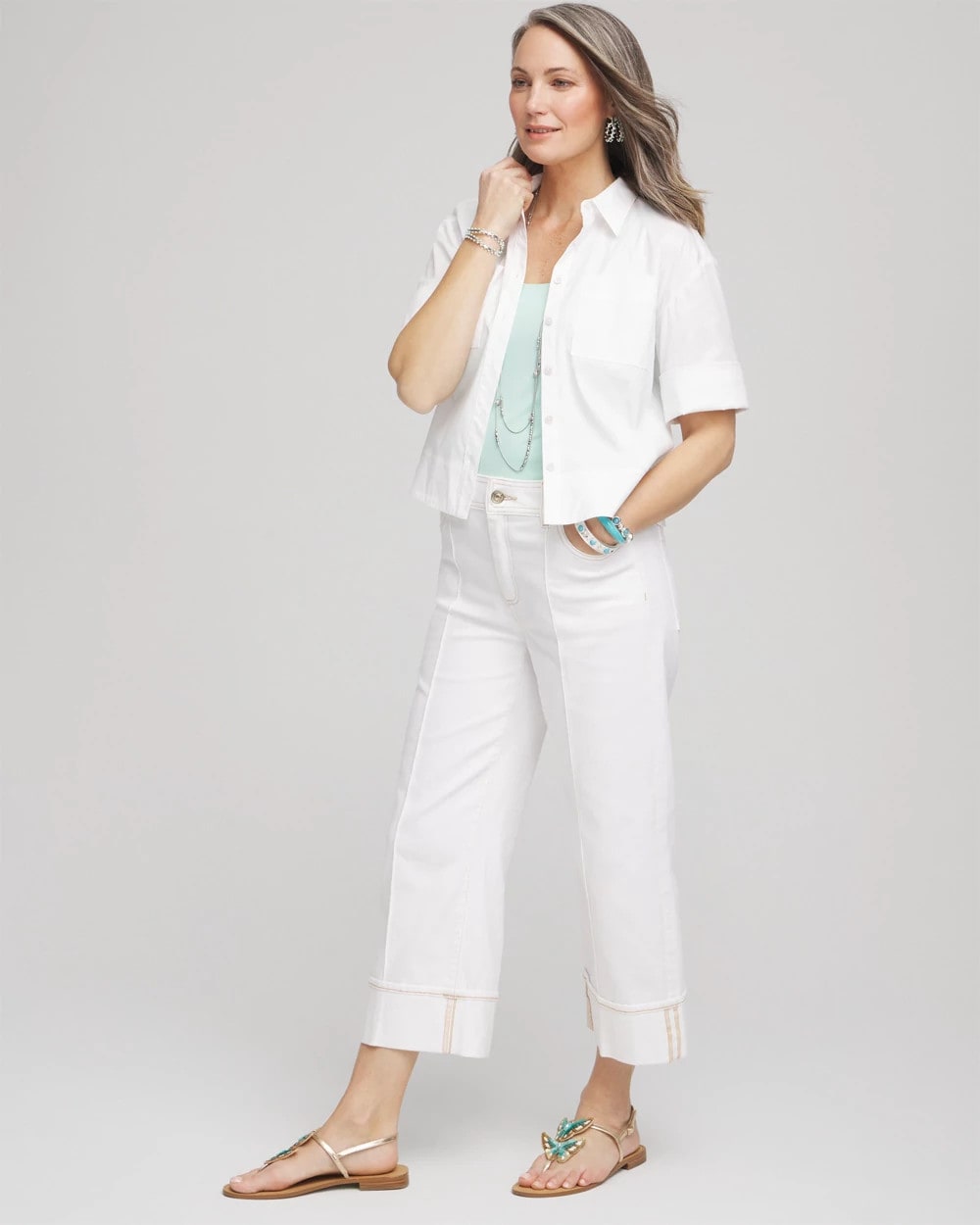 Chico's Women | Pintuck High-Cuff Cropped Jeans ALABASTER