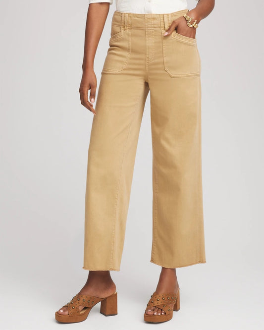 Chico's Women | Neutral Pull-On Cropped Wide-Leg Frayed Jeans CAFE AROMA