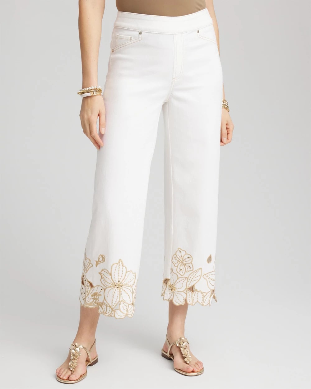 Chico's Women | Pull-On Embellished Cropped Jeans ALABASTER