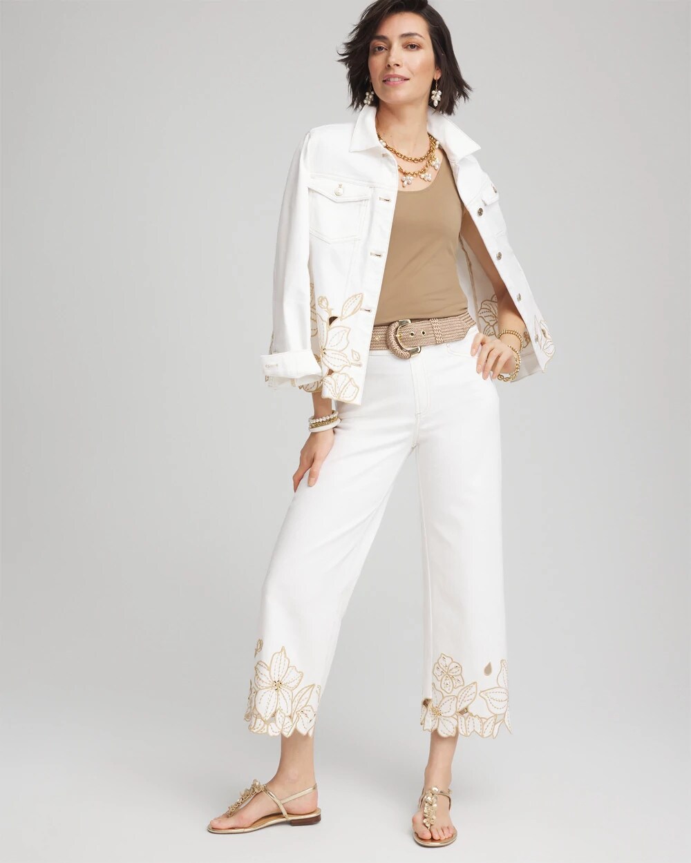 Chico's Women | Pull-On Embellished Cropped Jeans ALABASTER