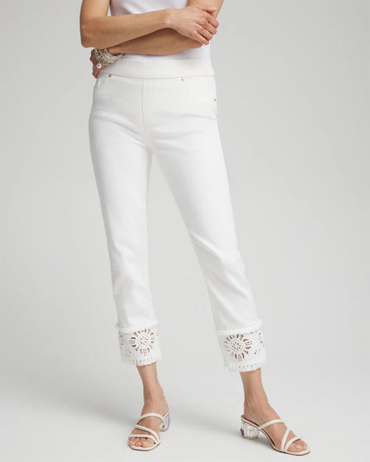Chico's Women | No Stain Embellished Pull-on Cropped Jeans ALABASTER