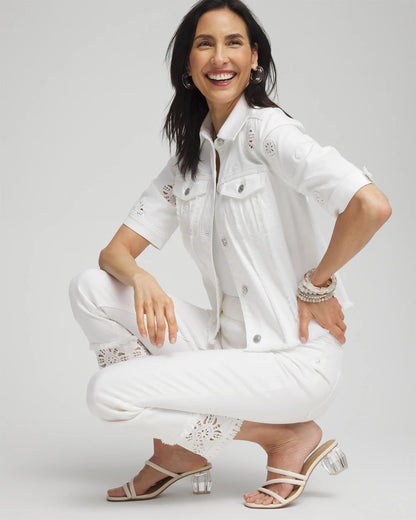 Chico's Women | No Stain Embellished Pull-on Cropped Jeans ALABASTER