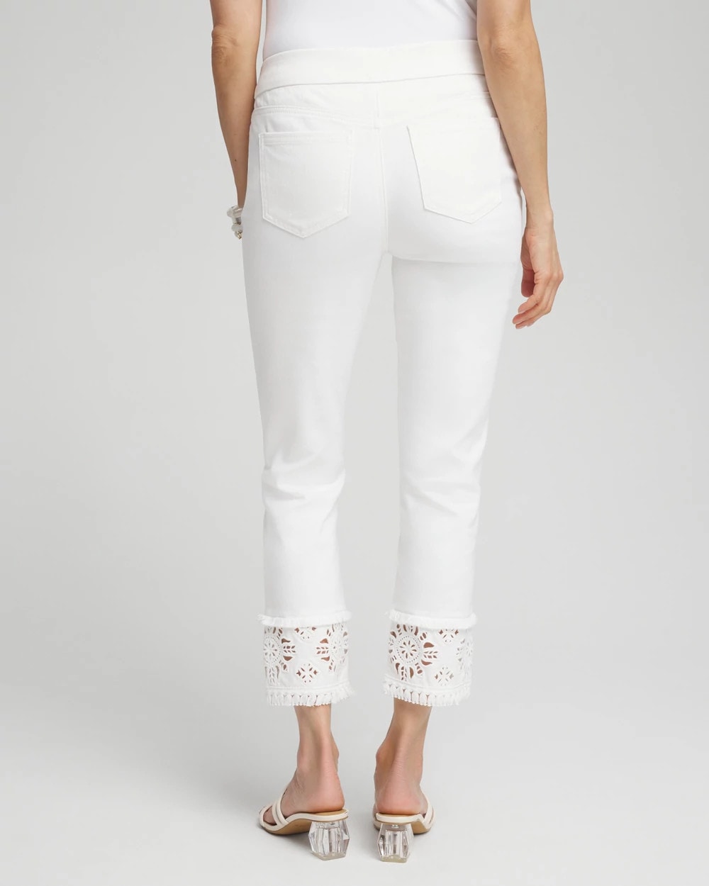 Chico's Women | No Stain Embellished Pull-on Cropped Jeans ALABASTER